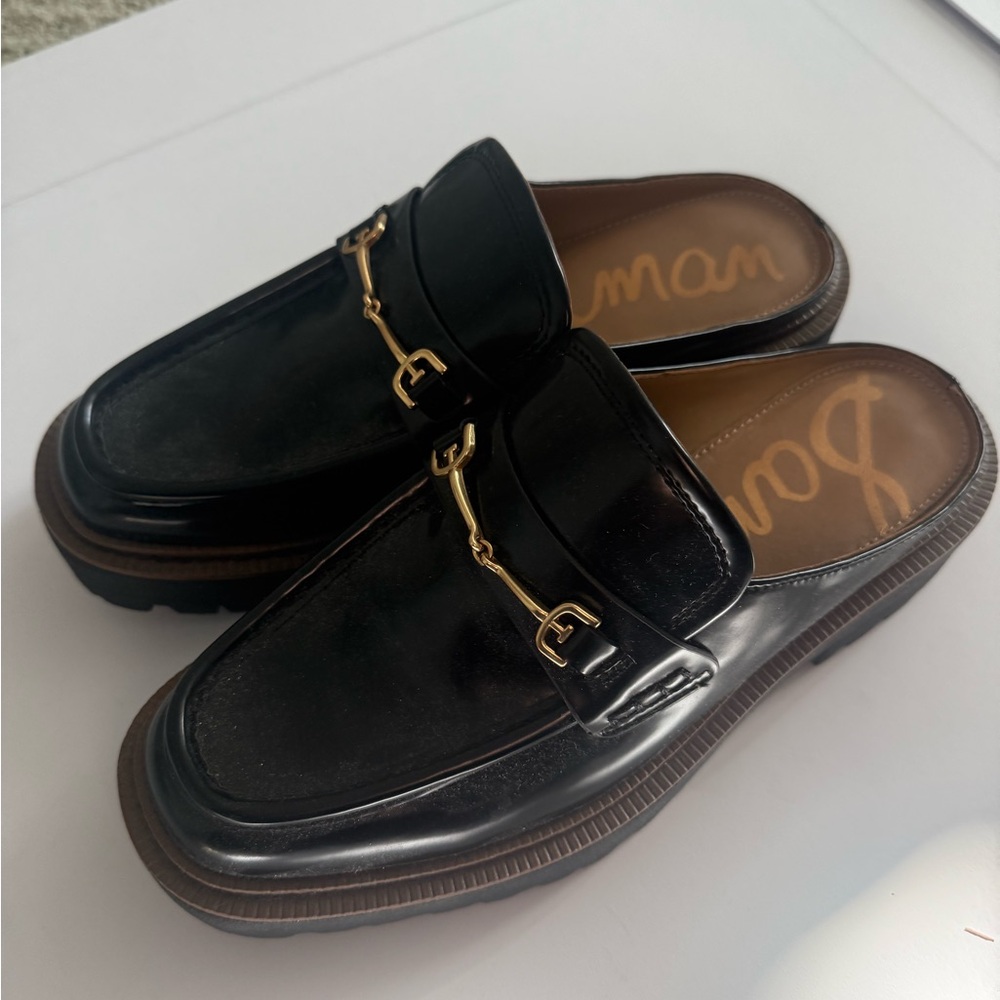 Sam Edelman Black Loafers with Gold Accent